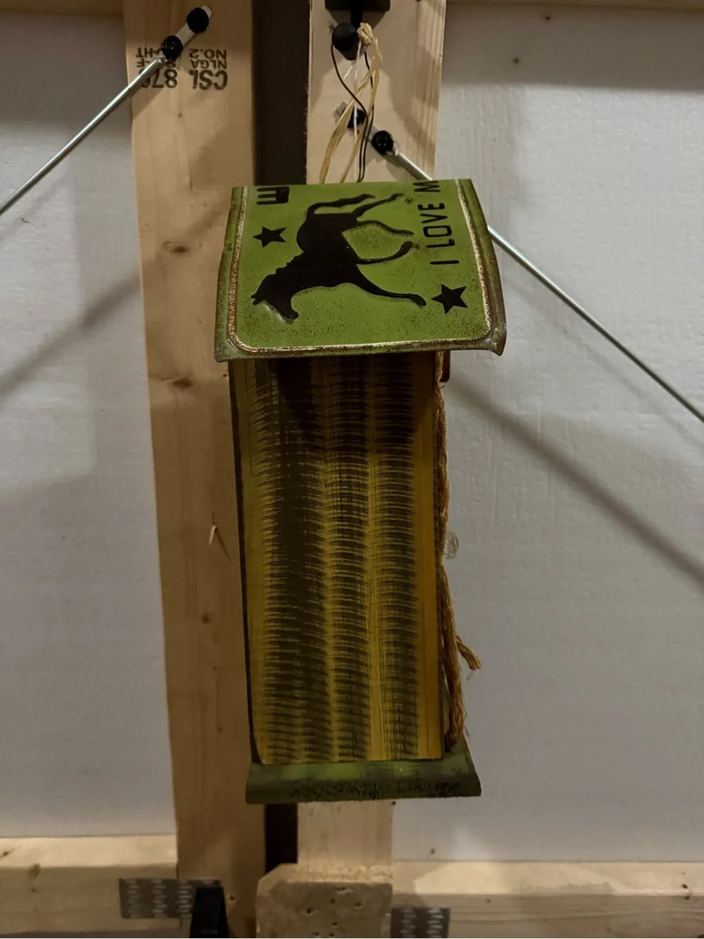 Rustic Yellow Star Cutout Wooden Hanging Birdhouse Wall Decor